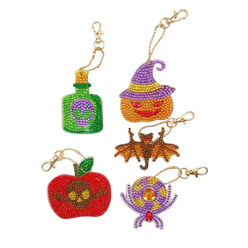

Christmas Garage Kits 5Pcs DIY Toy Halloween 5D Diamond Full Drill Painting KeyRing Key Chain Pendant Gift