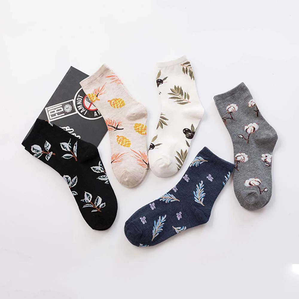 Модные шикарные хлопковые носки с овощами, дизайн в виде соснового конуса с листьями, сезон зима-осень, Женские повседневные спортивные Чулочно-носочные изделия в стиле Харадзюку