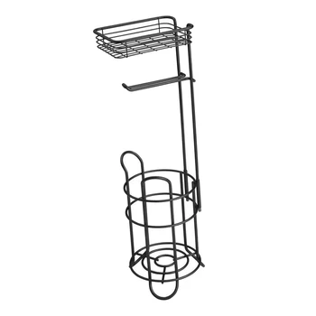 

Metal Toilet Paper Roll Holder Stand w/ Tray, Home Bathroom Tissue Storage Shelf