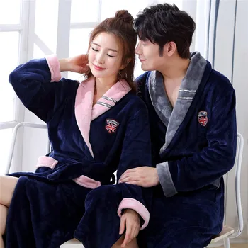 

Robe Gown For Sweetcouple V-neck Home Clothing Solid Colour Kimono Bathrobe Gown Long Sleepwear Full Sleeve Home Dressing Gown