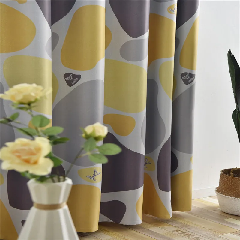 Blue Cobblestone Printed Curtains Shading Fabrics for Living Room Modern Yellow Blackout Curtains Water Ripple Curtain WP419#20 - Цвет: Curtain Cloth 02