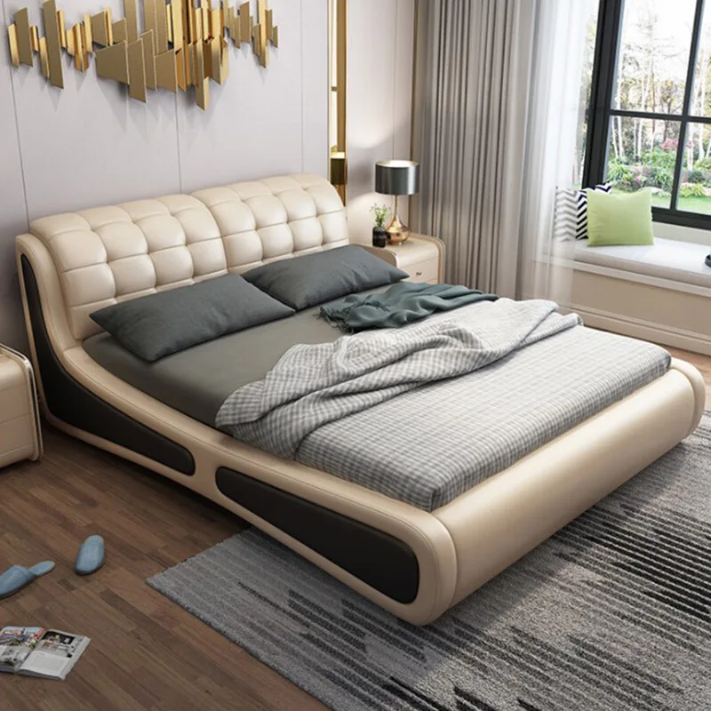 Americano minimalista de couro cama de casal king queen size master quarto  antigo mobiliário de madeira pós-moderno cama de casamento de luxo