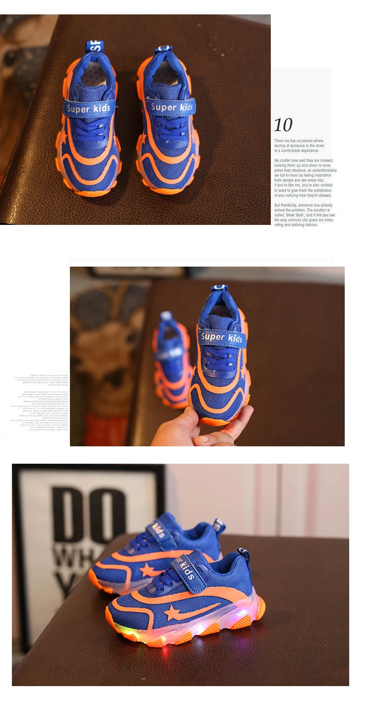 Autumn Led Luminous Shoes fashion Breathable Children Kid Baby Girls Boys Letter Flash Sports Running Sneakers Mesh Casual Shoes