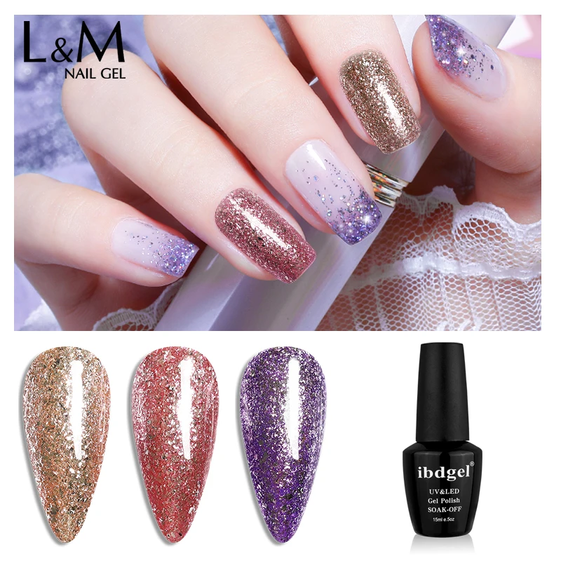 

ibdgel Platinum Nail Gliter Gel Polish UV LED Starry Shinning Nail Manicure Nail Polish Gellak Glitter Sequins 15ml