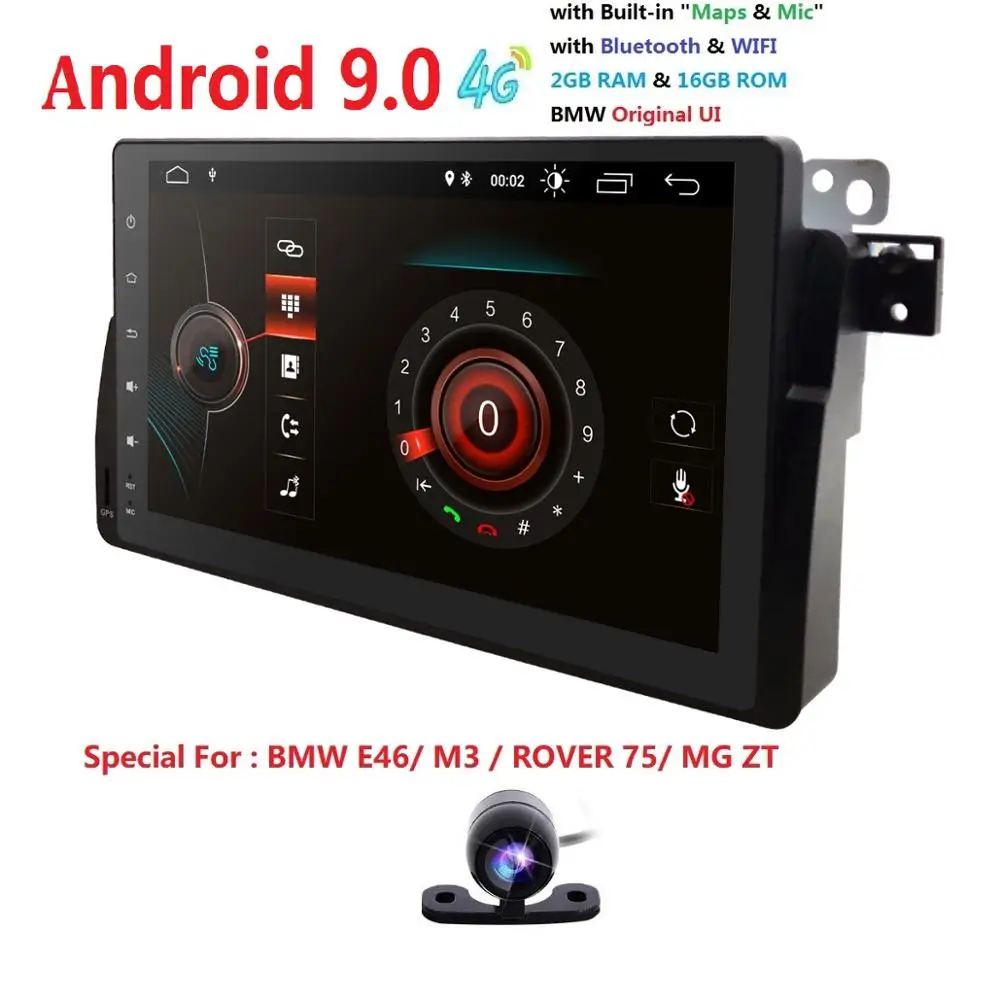 Cheap Android9.0 9Inch Car DVD For BMW E46/Rover Canbus Capacitive Screen Radio GPS Navigation Bluetooth 1080P 4G USB TPMS Map CAM SWC 2