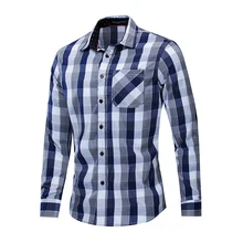 Европейский размер мода Летняя Повседневная рубашка мужская клетчатая рубашка с длинным рукавом мужская хлопковая рубашка на пуговицах с карманом 197