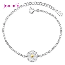 Женская Милая ромашка, Стерлинговое Серебро 925 пробы, браслеты, Модный маленький цветок, Маргаритка, плетеный браслет, браслет, богемное ювелирное изделие ручной работы