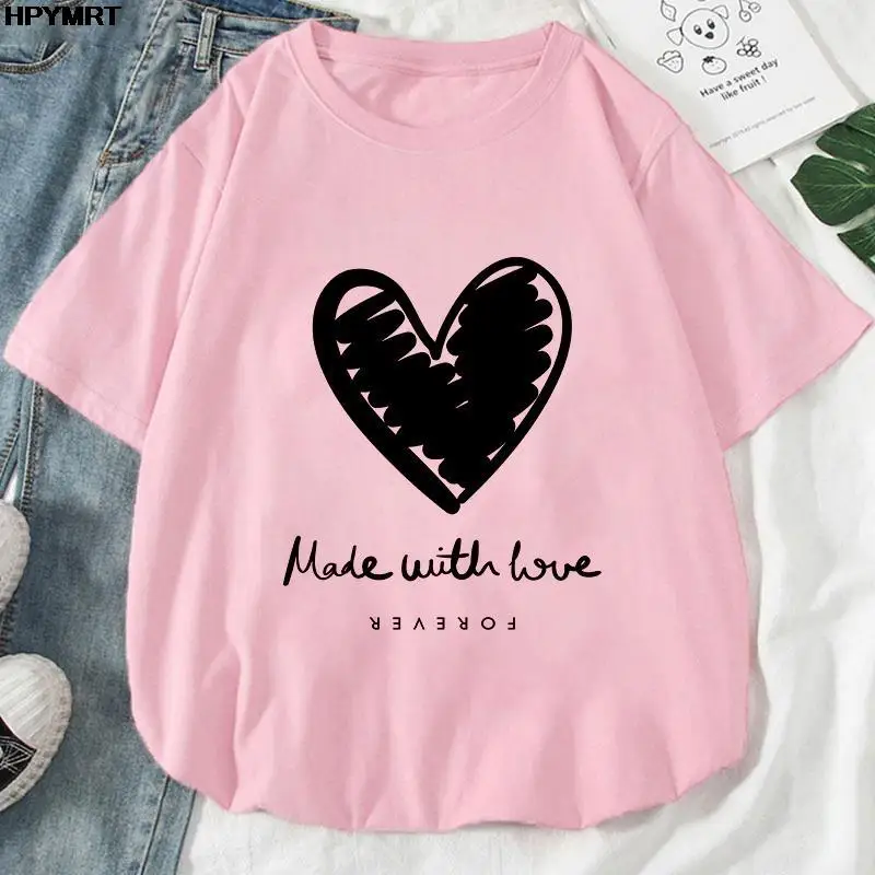 I Love You Letter Print Tshirt Women Casual Sweat Loose Tee Clothes Oversize Summer Crewneck Tops Simplicity Womens T-Shirt Tops t shirt oversize