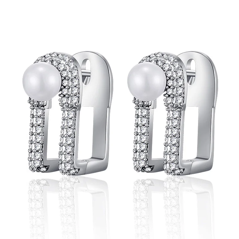

Creative AAA Cubic Zirconia Stud Earrings with Pearl Gold Silver Color Personality Jewelry for Women Wedding Party Accessories