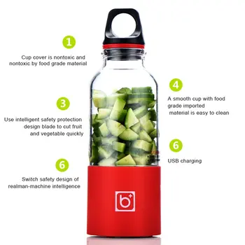 

500ml Electric Juicer Cup Mini Portable USB Rechargeable Juicer Blender Maker Shaker Squeezers Fruit Orange Juice Extractor