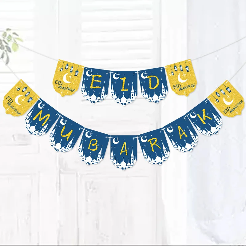 Синий Pull Flags ИД Мубарак Moon Звездный баннер Tapestryislamcolor Рамадан мусульманин