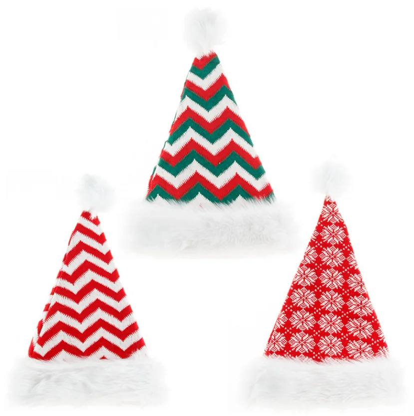 

Christmas Hat, Classic Printed Santa Hat Beanie with Faux Fur for Adults, Teens and Children