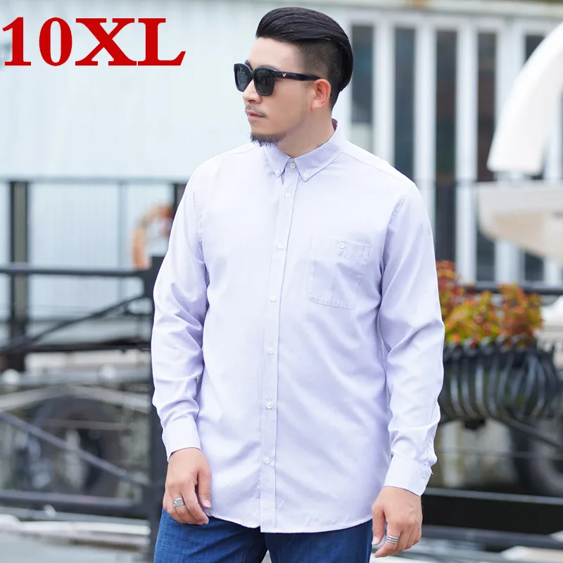 Большие размеры 10XL 9XL, Мужская однотонная оксфордская рубашка с длинным рукавом, с левым нагрудным карманом, высококачественные мужские повседневные топы, рубашки на пуговицах