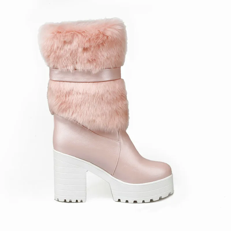 Модная женская обувь белого цвета женские сапоги до середины икры на высоком