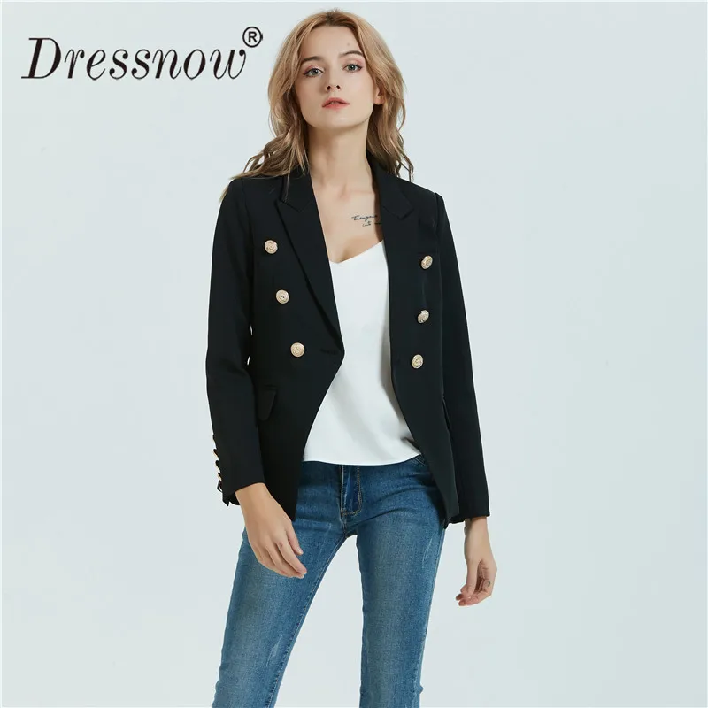 Dressnow женский двубортный Тонкий Блейзер Женский черный офисный костюм с длинным рукавом женский весенний и осенний модный блейзер
