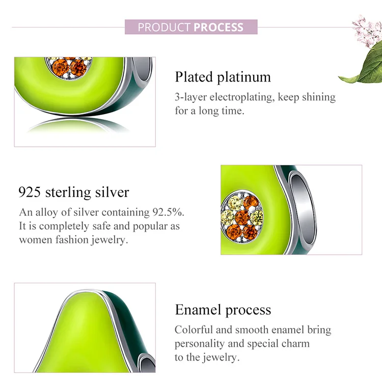 MOWIMO 925 пробы серебряные авокадо бусины с зеленой эмалью амулеты подходят к оригиналу Pandora DIY браслет из бисера для изготовления ювелирных изделий BNC129