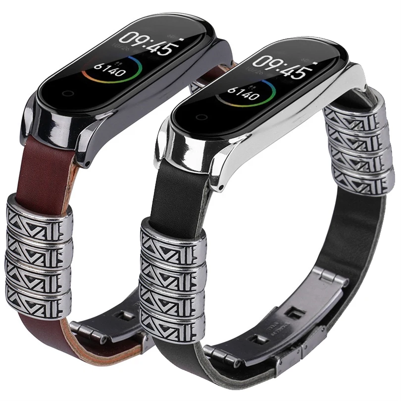Ремешок на запястье для xiaomi Mi Band 4 3 винтажный кожаный браслет аксессуары браслета