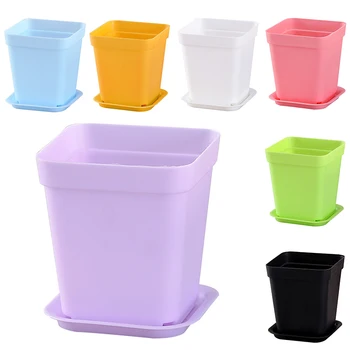 

1pcs Mini Square Plastic Plant Flower Pot Home Office Decor Planter Colorful With Pots Trays Green Plant Artificial Flower Pot