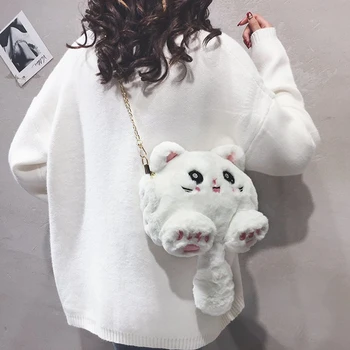 

New Cute Cat Crossbody Bags for Women 2020 Winter Girls Messenger Shoulder Bag Lady Purses and Handbags Student Small Plush Bags