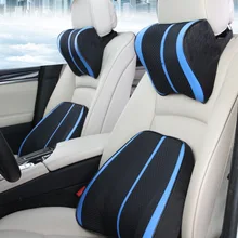 Поддержка спины в автомобиле, грузовике, внедорожнике, длинная дорожная подушка, автомобильная поясничная поддержка и подголовник, подушка для шеи, сетчатая ткань, волоконная кожа