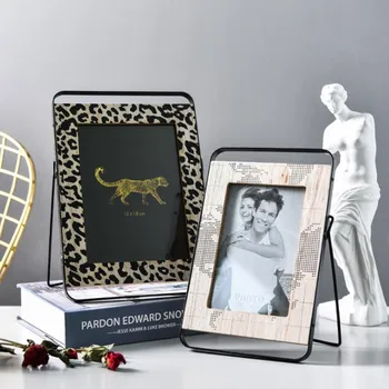 

Cutelife American Leopard Plaid Wooden Photo Frame A4 A3 Black White Color Picture Photo Frames Iron Wall Photo Frame Home Decor