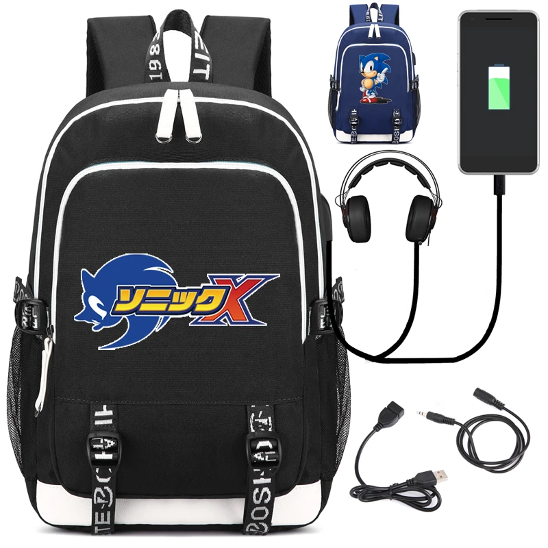 

Sonic The Hedgehog Backpack with USB Charging Port and Lock &Headphone interface for College Student Work Men & Women