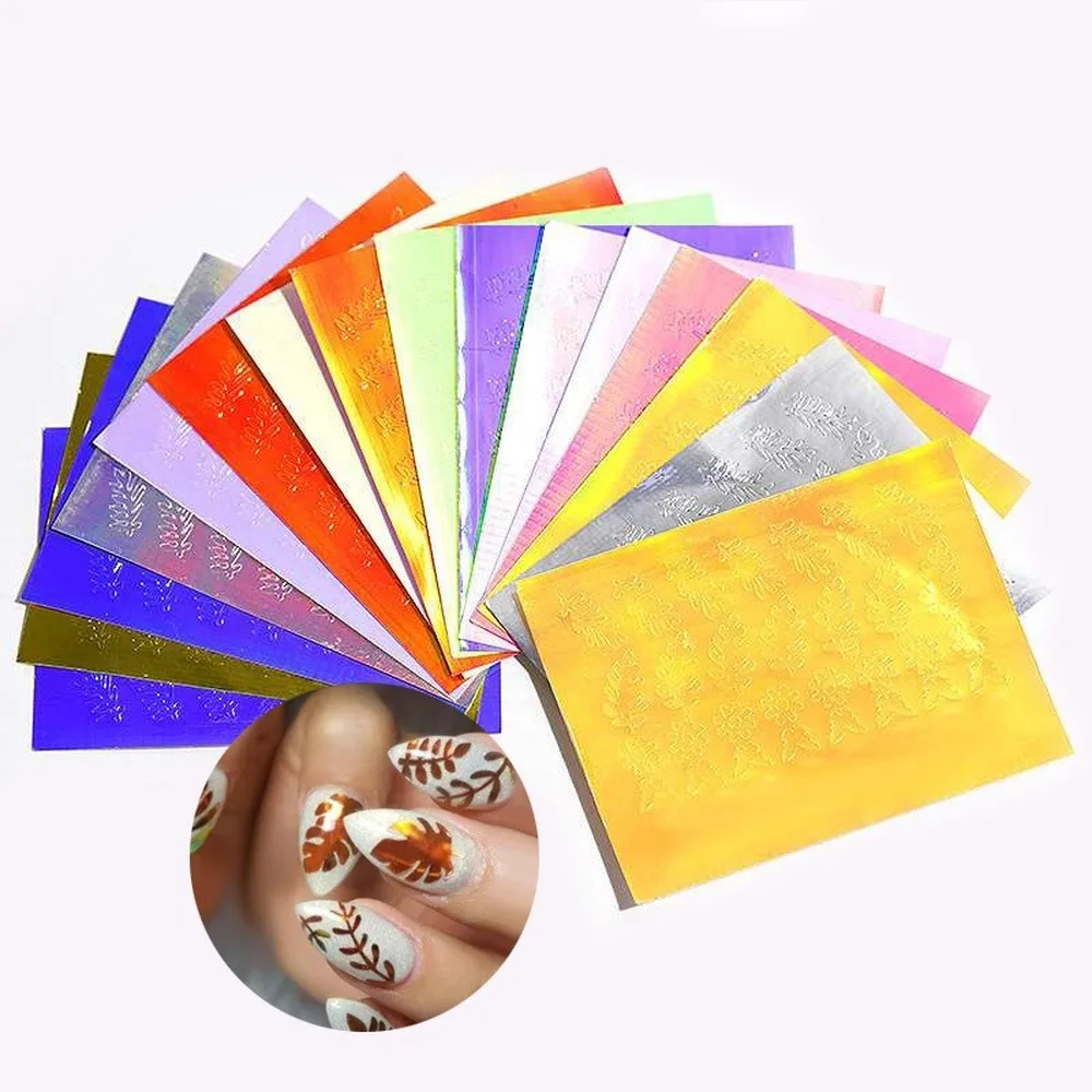 16pcslot Fire Holographic Nail Sticker Leaf Self Adhesive Decal Thin Laser Stripe Sticker Diy Nail Foil New Nail Art Sticker (4)