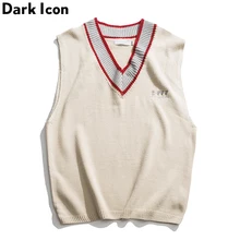 Dark Icon Love жаккардовый вязаный свитер с v-образным вырезом, мужской свитер без рукавов, свободные повседневные топы, пуловер, мужской жилет