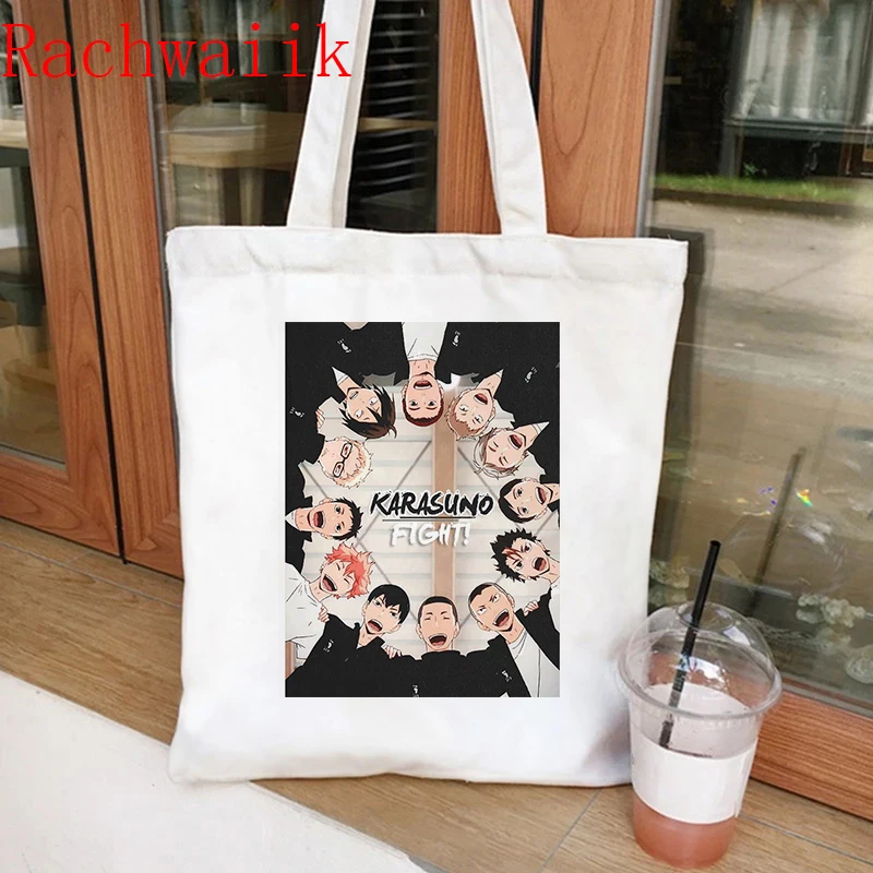 90s anime Haikyuu Shopping Bag Graphic Tote Harajuku Shopper Bag Women Canvas Shoulder Bag Eco Large-capacity Eco Large-capacity 