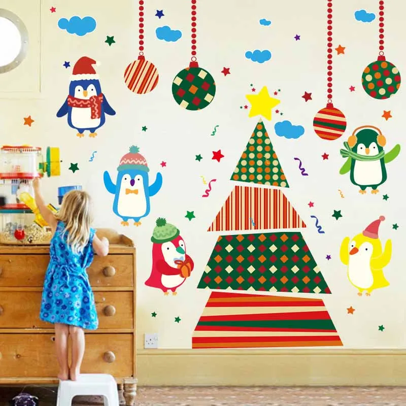 Christmas Decorations For Home New Year Living Room Glass Window Background Decorative Stickers