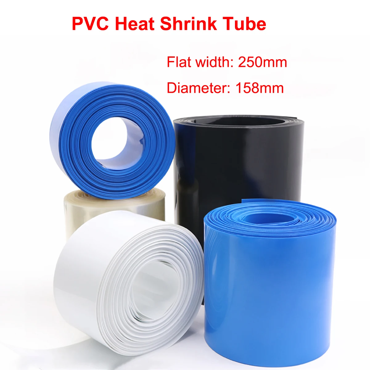1 Meter Width 250mm PVC Heat Shrink Tube Dia 158mm Lithium Battery Pack Insulated Film Wrap Protection Case Wire Cable Sleeve |