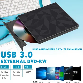 

External DVD Drive USB3.0 Type C & USB DVD-RW CD-RW CD Rewriter Burner Portable Optical Drive Player For PC Laptop Macs OS