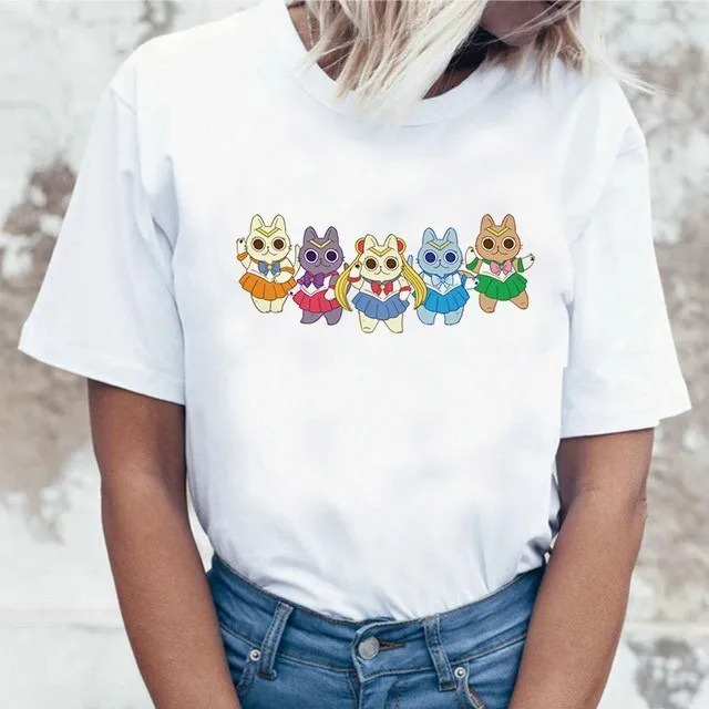 Забавная футболка Mona Lisa Cat для женщин Kawaii Топы Футболка Harajuku 90s Kawaii одежда футболка уличная Ulzzang Женская летняя футболка - Цвет: 6048