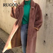 RUGOD зимнее женское мягкое бархатное пальто с отложным воротником прямая свободная длинная куртка французский шик элегантное милое плотное теплое пальто