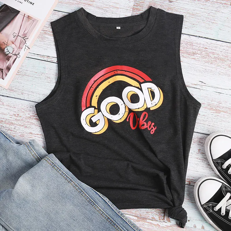 Женская майка Harajuku Ulzzang Good Vibes с принтом милая футболка в стиле 90-х годов без