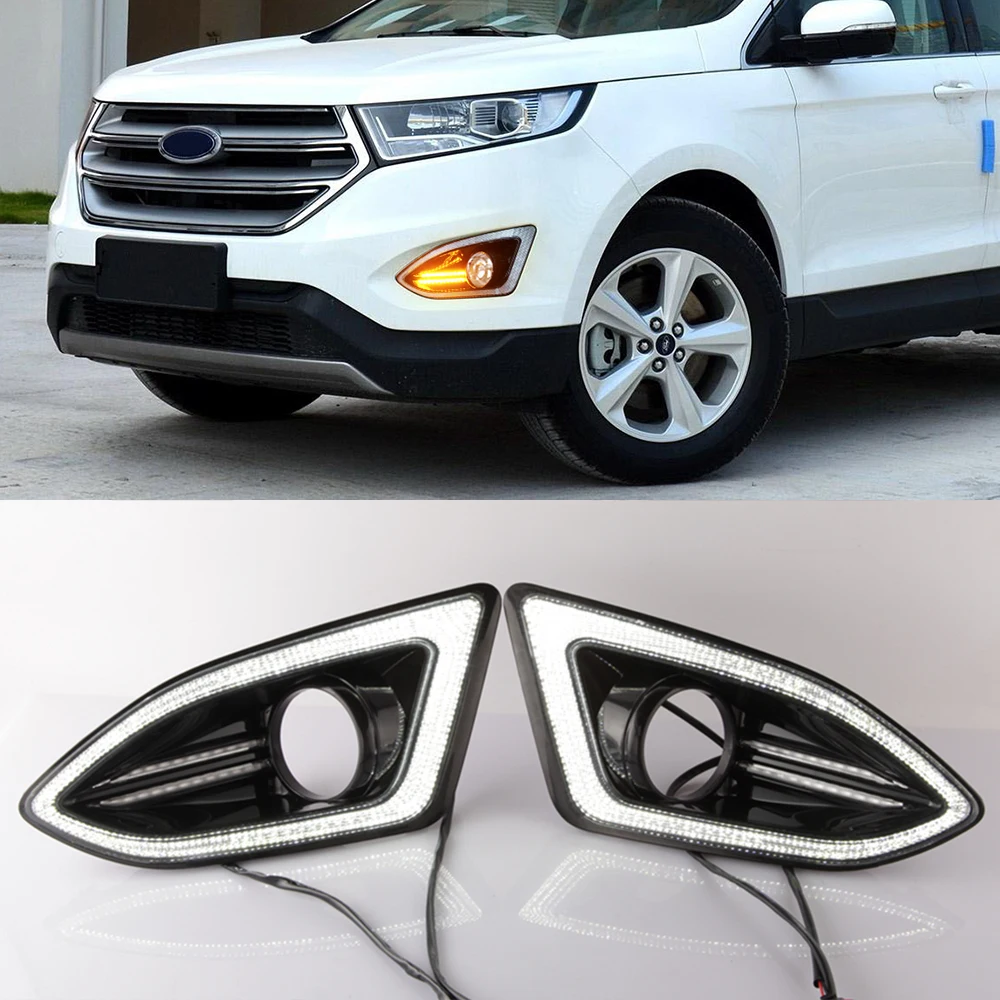CSCSNL 1 пара светодиодный DRL для Ford Edge дневного света 12 В водонепроницаемый желтый siganl противотуманная фара DRL с отверстием противотуманной фары