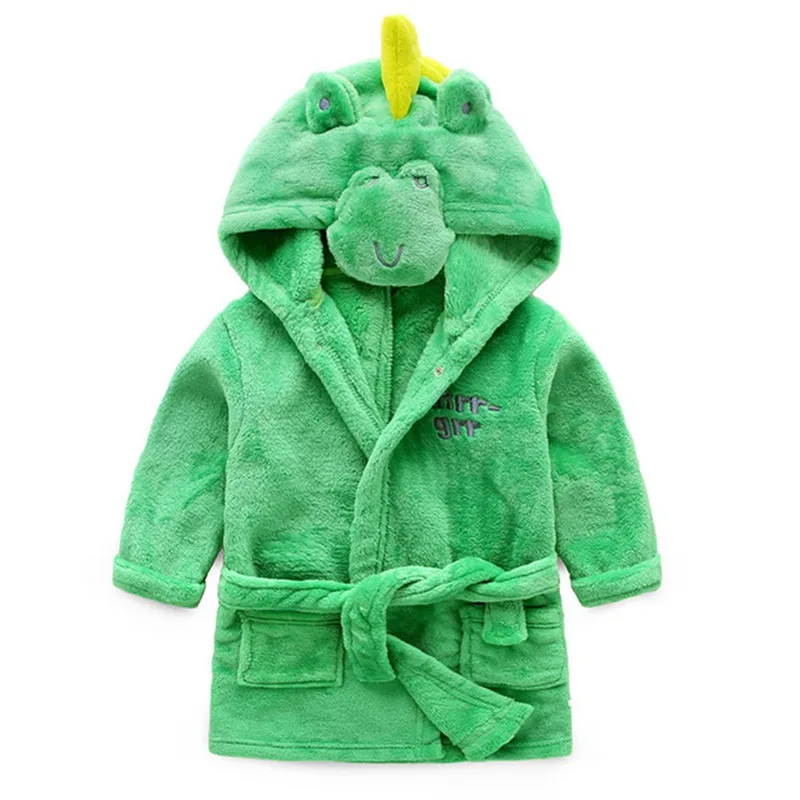 New Autumn Winter Children Hooded Bathrobe Kids Bath Robe Boys Girls Cartoon Animal Flannel Pajamas Kids Long Sleeve Towel Robe