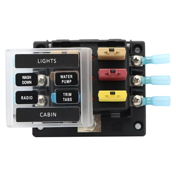 

Plastic Cover Fuse Box Holder 6-Way Fuse Block w/ 12 Circuit Breaker Blade Fuses 8 Heat Shrink Tube Wire Lugs