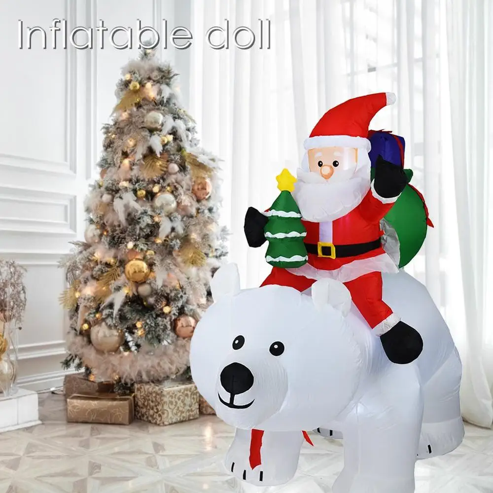 2 м надувной Санта Клаус езда полярный медведь рождество надувная качающаяся голова кукла Рождественское украшение Рождественская кукла