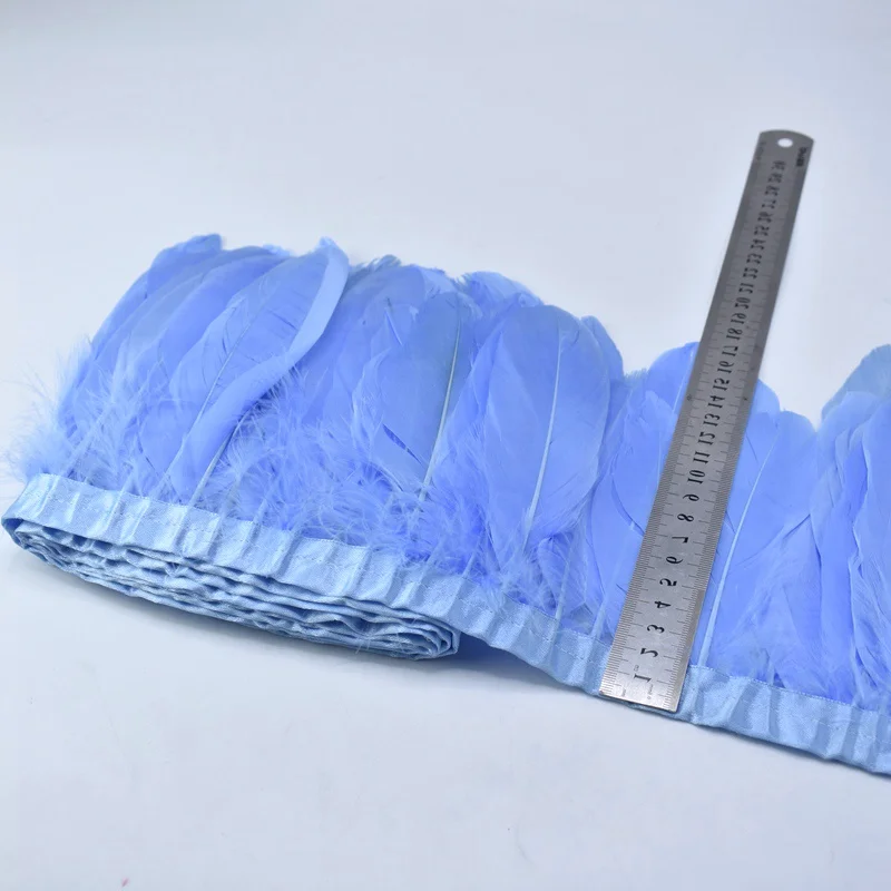 Light blue Высокое качество, 2 м/лот, розовые, красные гусиные перья, отделка, бахрома для шитья одежды, 15-20 см, сделай сам, для дома, вечерние, свадебные, декоративные - Цвет: Light blue