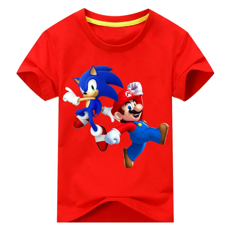 Коллекция года, Детская Хлопковая футболка с изображением танцовщиц Марио детские топы для мальчиков и девочек, футболка детские летние футболки с короткими рукавами - Цвет: F