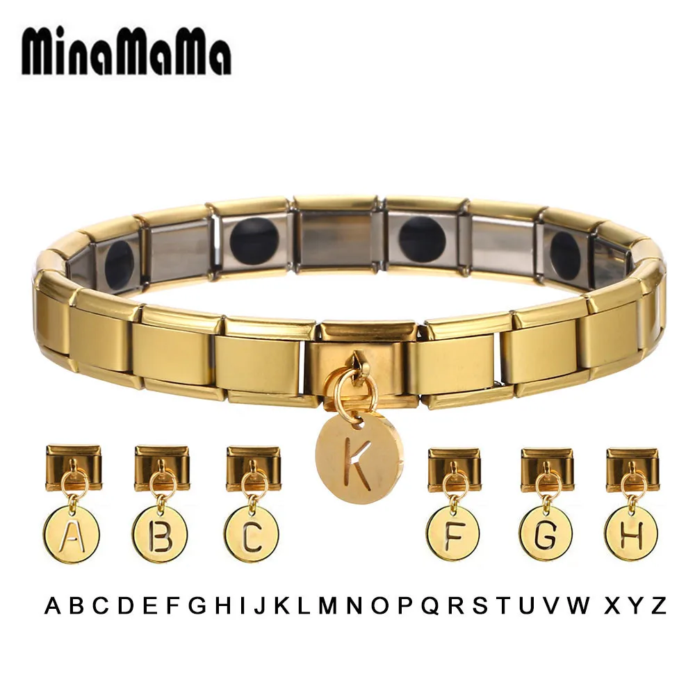 Эластичный Нержавеющая сталь здоровье энергетический германиевый браслеты с буквами 26 украшения с буквами алфавита магнитный браслет для женщин Для мужчин ювелирные изделия