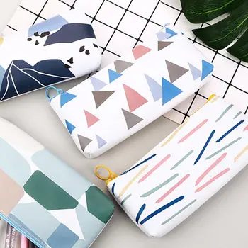 

Custom Large Capacity Packet Neutral Double Layer PU Student Solid Color Cartoon Pencil Case Small Bag