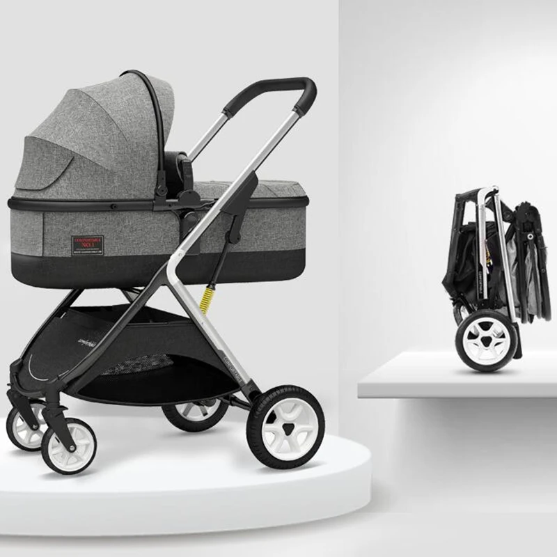 Luxury Baby Stroller 2 in 1 Europe US Hot Sale High Landscape Lying or Dampening Folding Two-sided Light Weight Carriage for Kid