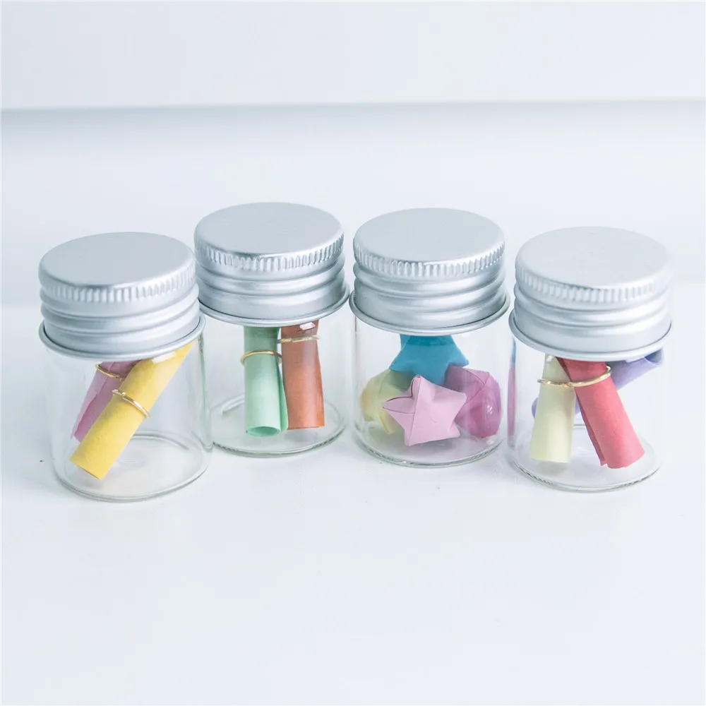 Glass Bottles Screw Top Empty Wishing Bottles 15ml 25ml 40ml 50ml 60ml Aluminium Cap Seal Jars Food Grade 24pcs