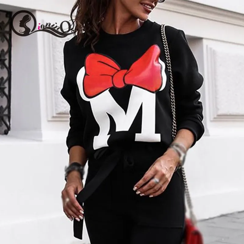 

Women Autumn Sweatshirts Cartoon Print Pullovers Fashion Casual Loose Tops Round Neck Long Sleeve Cute Jumpers