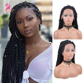 

Long Braided Box Braids Synthetic Lace Front Hair Wigs For Women Afro 2x Twist Braids Hair Wigs Heat Resistant Fiber