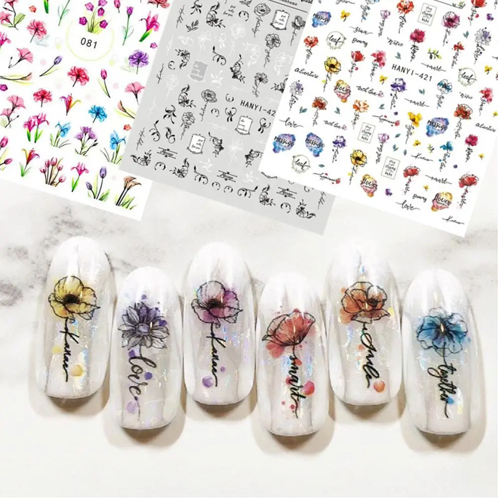 HANYI-421-422 цветок лаванды стикеры 3d на ногти nail art Наклейки Шаблон diy инструмент для