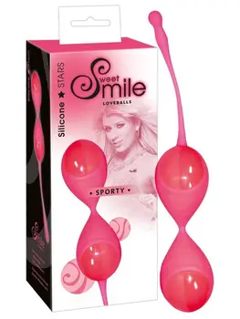 

Pink vaginal balls with a tail for extraction