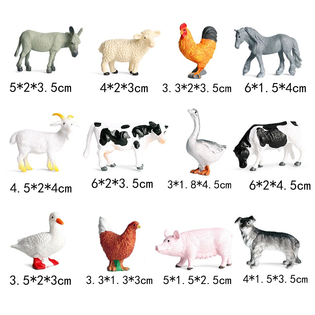 12 Pieces Realistic Simulation Farm Animal Model Kids Educational Toy Playhouse Decor 5